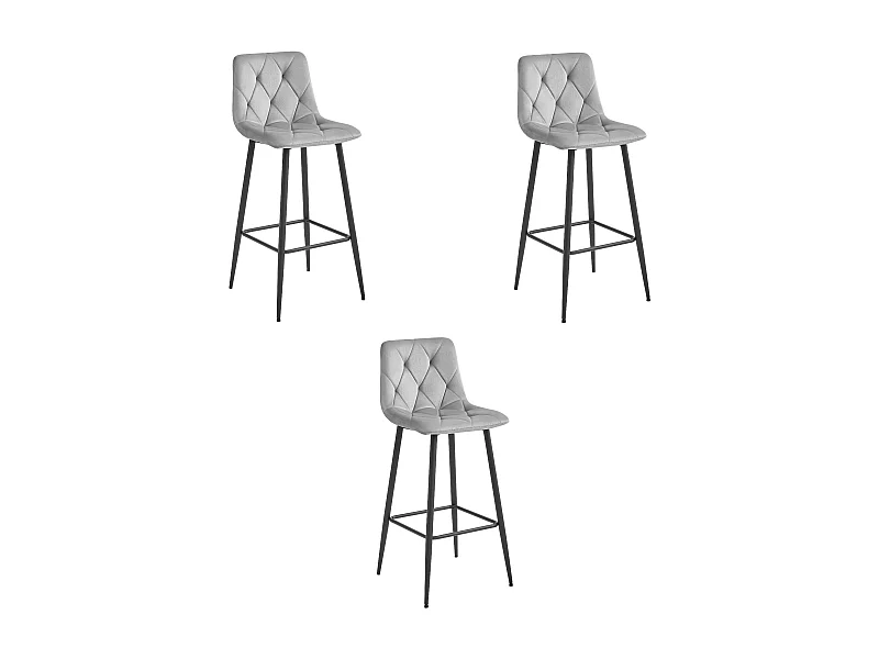 Sgabelli bar Valora KODA velluto grigio argento gambe acciaio nero x3