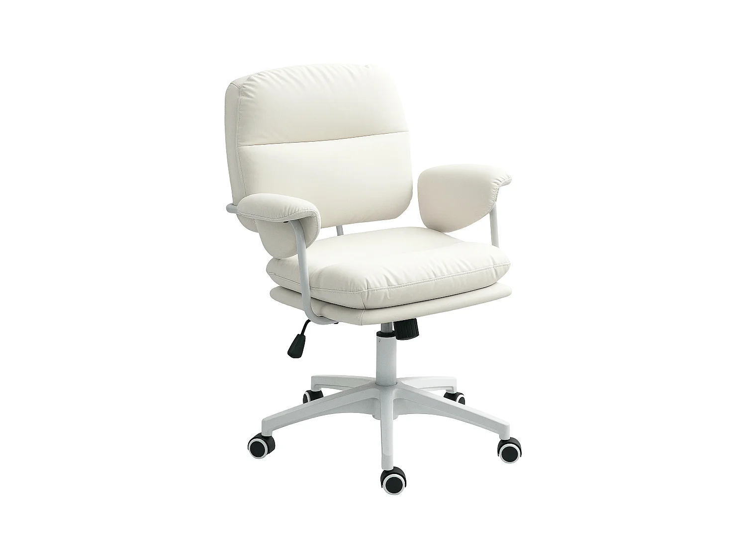 Chaise de bureau inclinable et rembourrée, pivotante avec repose-pieds, réglable en hauteur, capacité 120 kg, simili cuir, blanc