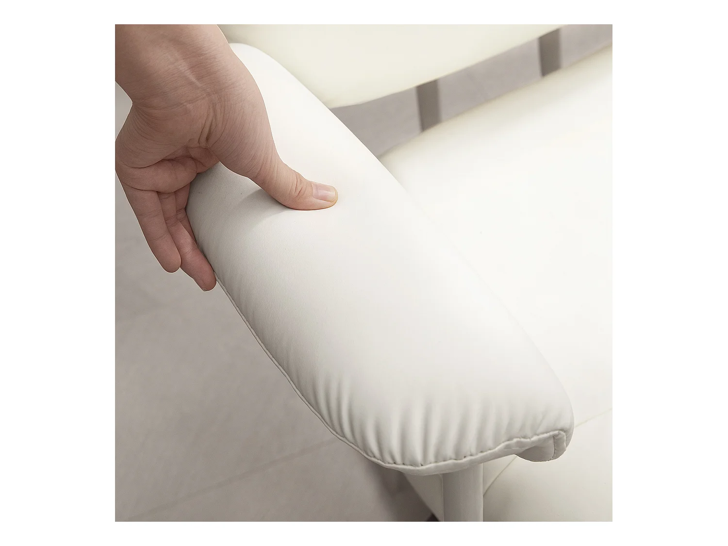 Chaise de bureau inclinable et rembourrée, pivotante avec repose-pieds, réglable en hauteur, capacité 120 kg, simili cuir, blanc