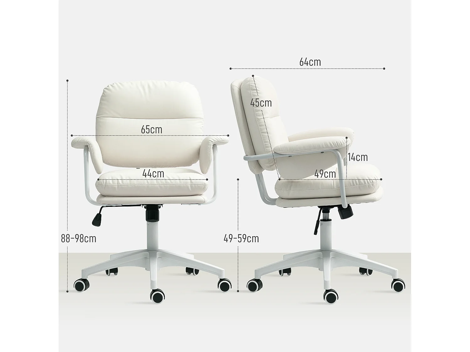 Chaise de bureau inclinable et rembourrée, pivotante avec repose-pieds, réglable en hauteur, capacité 120 kg, simili cuir, blanc