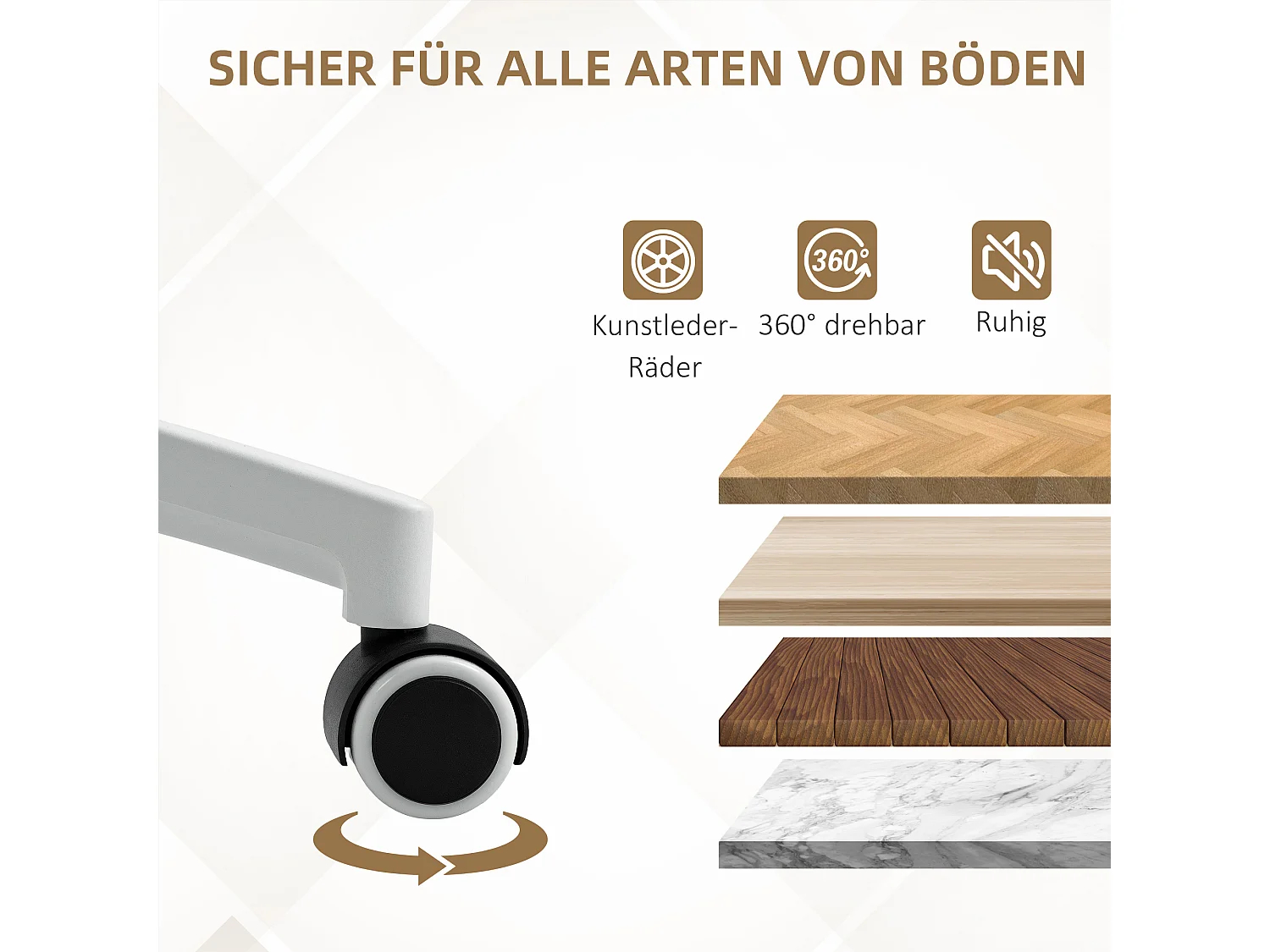 Chaise de bureau inclinable et rembourrée, pivotante avec repose-pieds, réglable en hauteur, capacité 120 kg, simili cuir, blanc