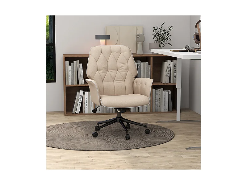Fauteuil de bureau moderne , hauteur réglable, assise rembourrée, supporte jusqu'à 120 kg, beige, confortable pour travailler