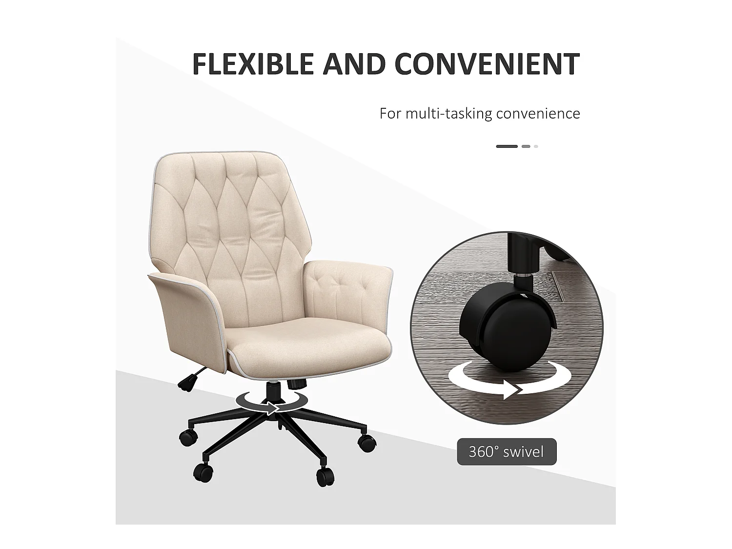 Fauteuil de bureau moderne , hauteur réglable, assise rembourrée, supporte jusqu'à 120 kg, beige, confortable pour travailler