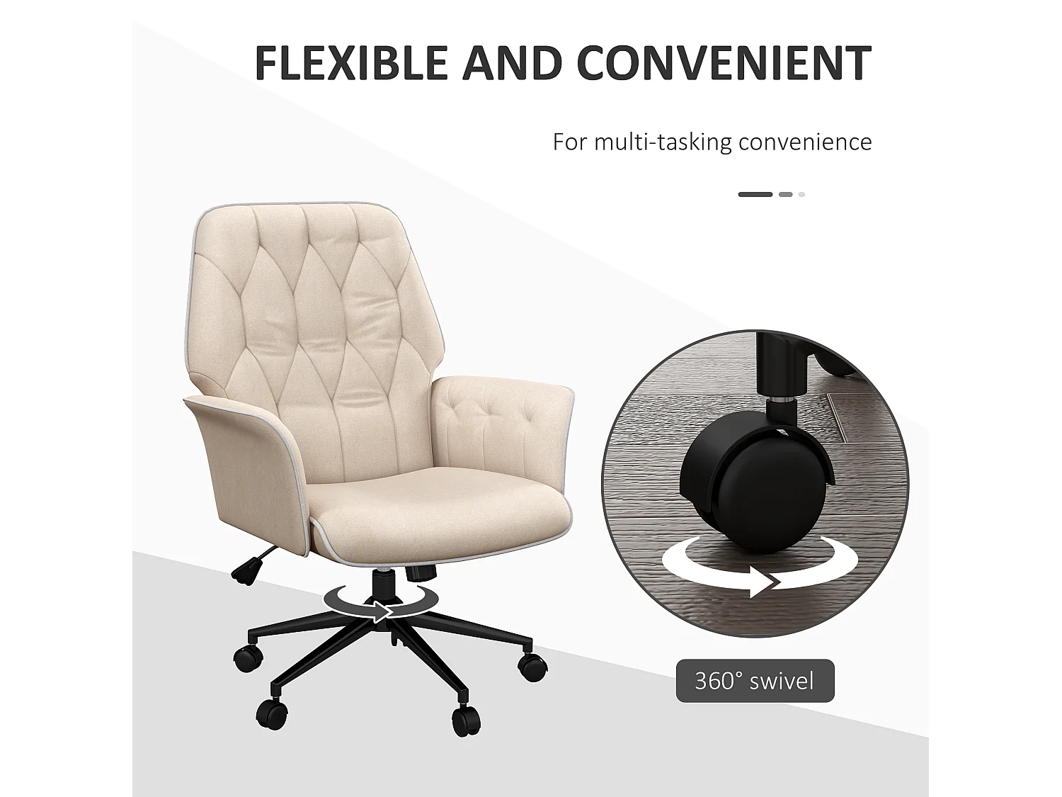 Fauteuil de bureau moderne , hauteur réglable, assise rembourrée, supporte jusqu'à 120 kg, beige, confortable pour travailler