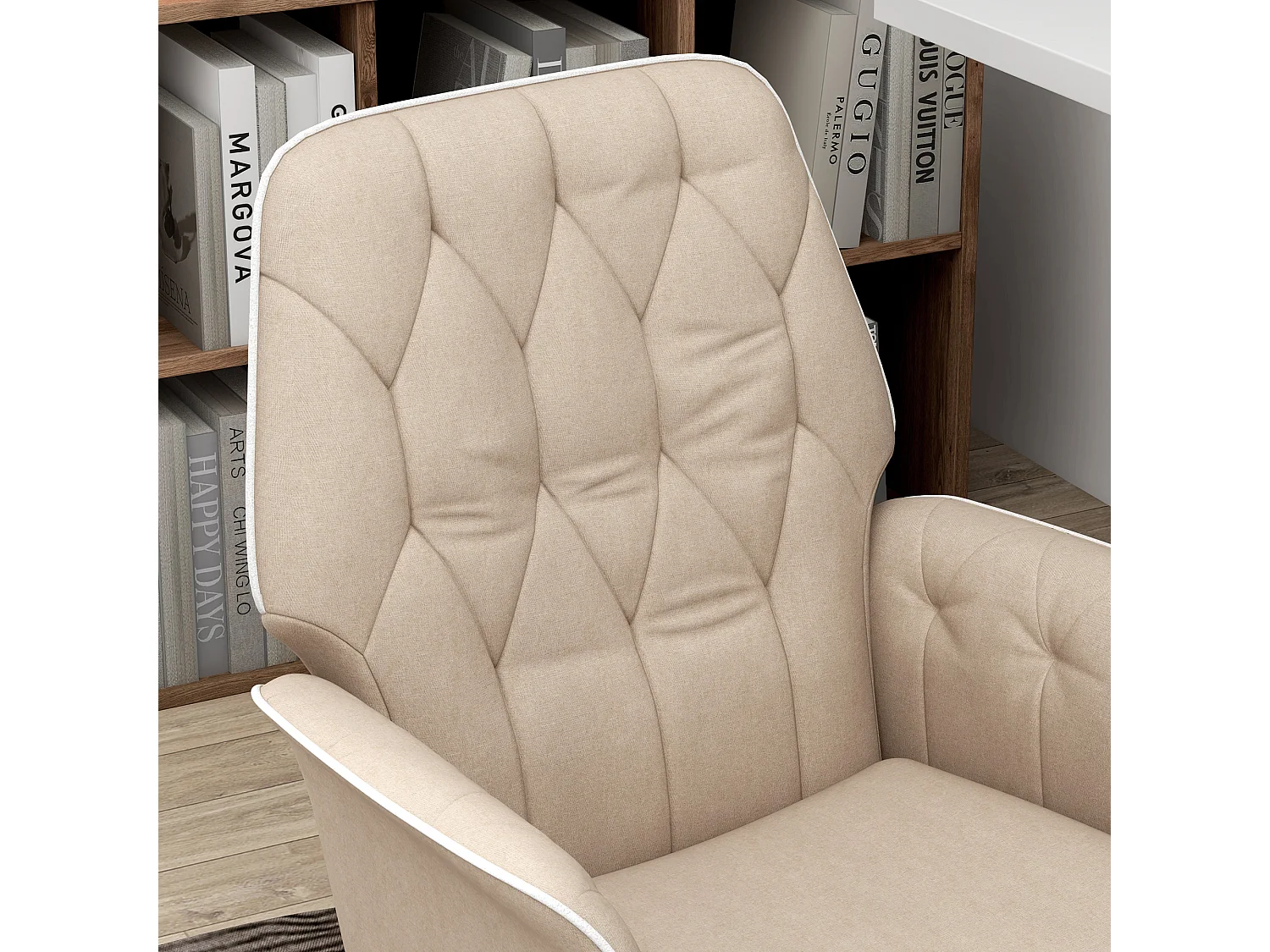 Fauteuil de bureau moderne , hauteur réglable, assise rembourrée, supporte jusqu'à 120 kg, beige, confortable pour travailler
