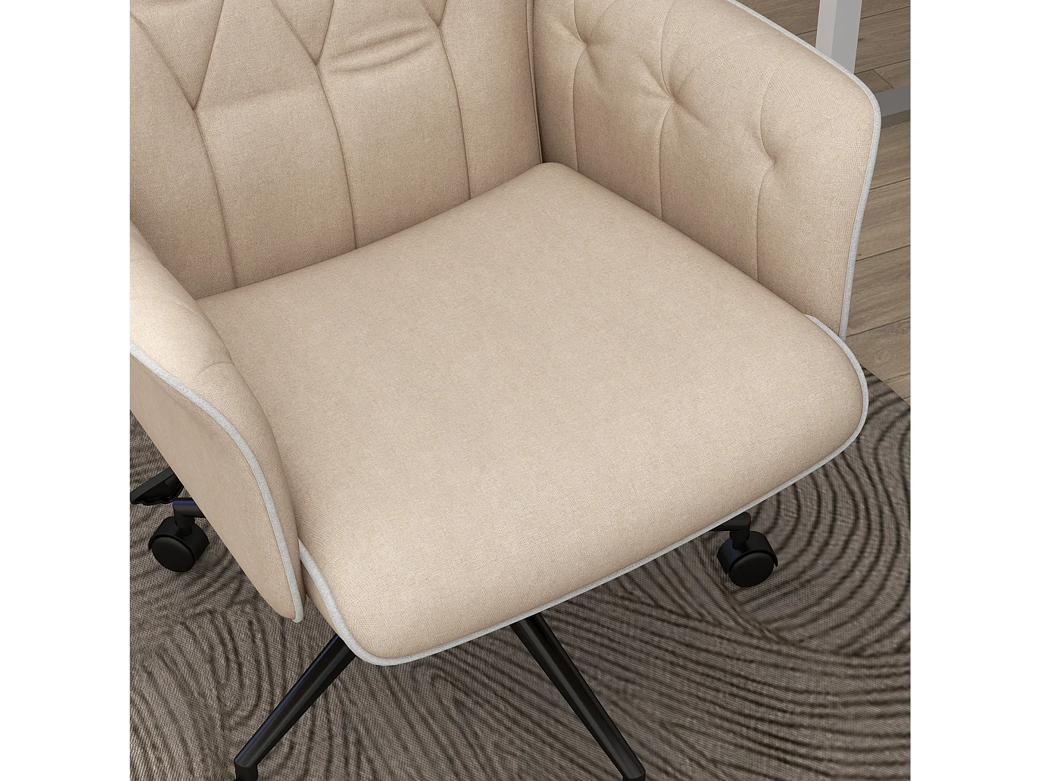 Fauteuil de bureau moderne , hauteur réglable, assise rembourrée, supporte jusqu'à 120 kg, beige, confortable pour travailler