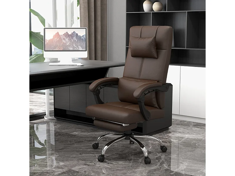 Cadeira de escritório ergonômica com massagem e aquecimento, suporte lombar e apoio de cabeça, altura ajustável, giratória, apoio para os pés, café