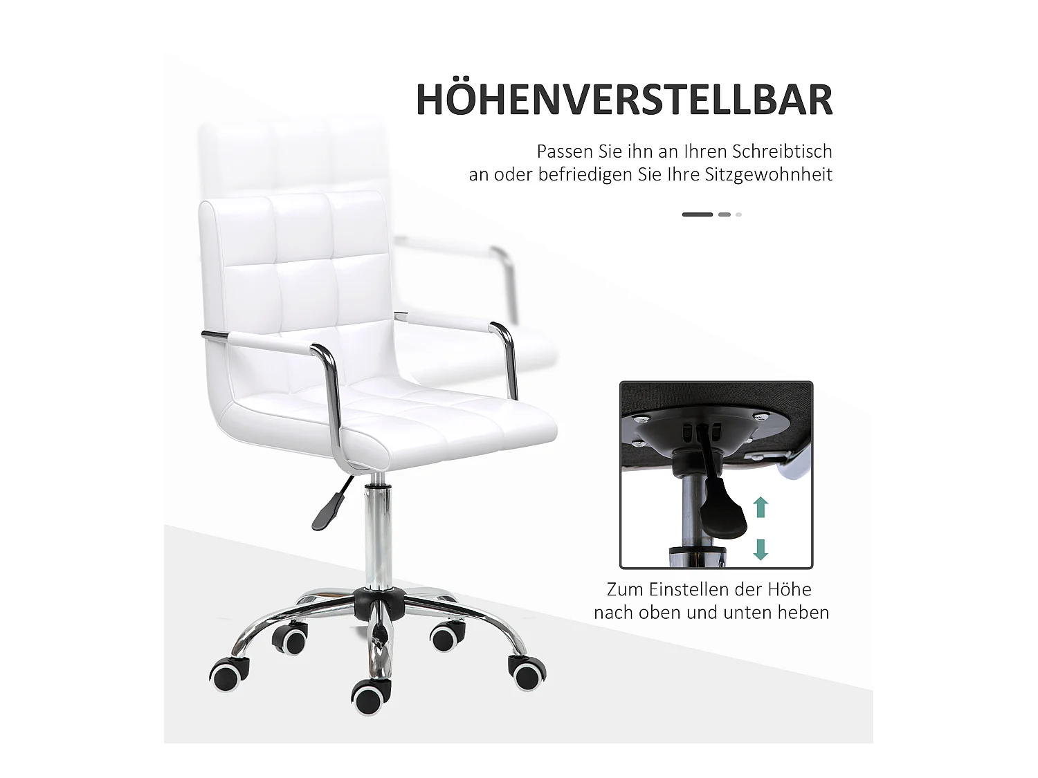 Chaise de bureau réglable, fauteuil ergonomique pivotant pour bureau et home office, revêtement simili cuir PU, couleur blanc, confortable et pratique