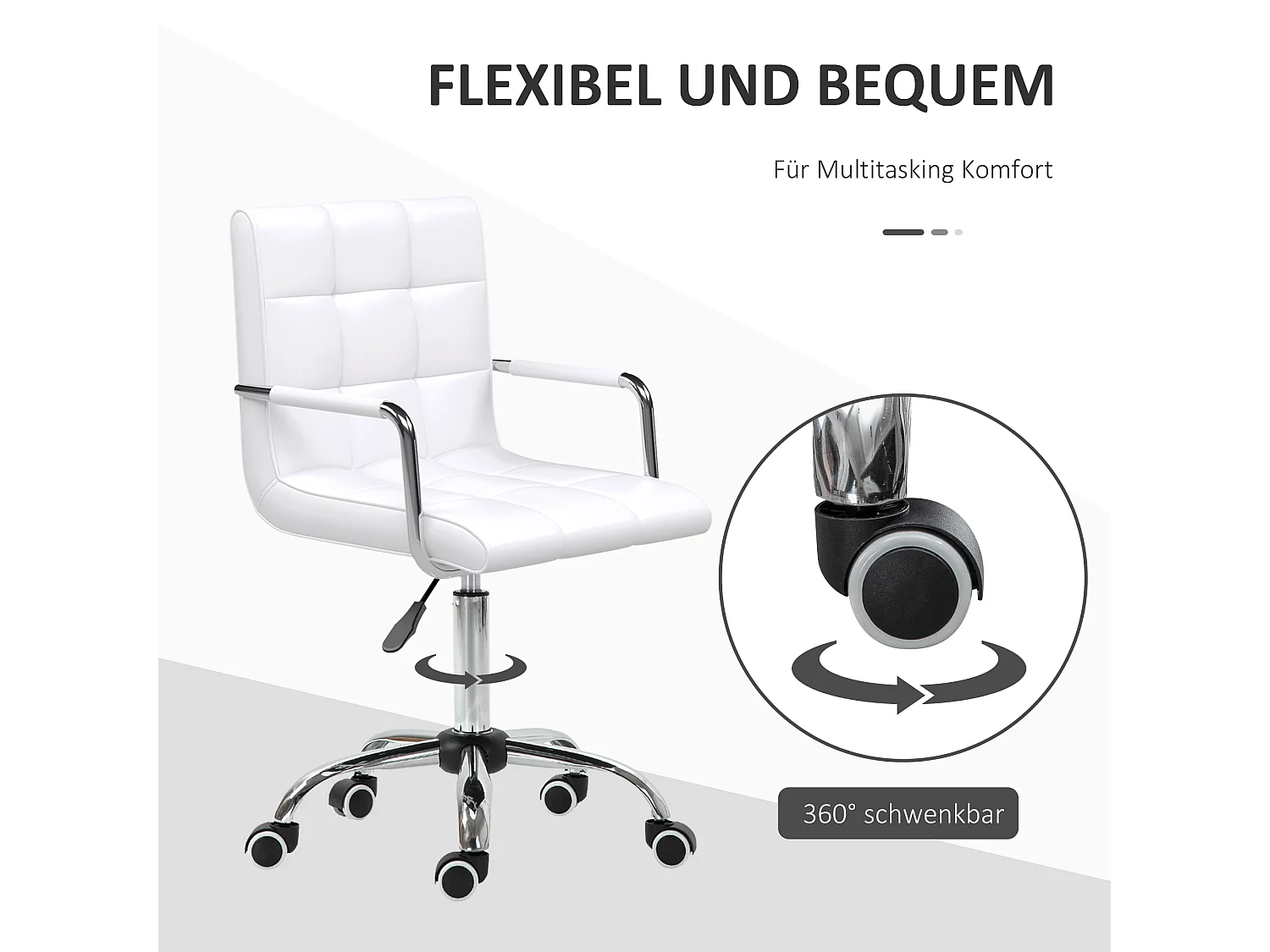 Chaise de bureau réglable, fauteuil ergonomique pivotant pour bureau et home office, revêtement simili cuir PU, couleur blanc, confortable et pratique