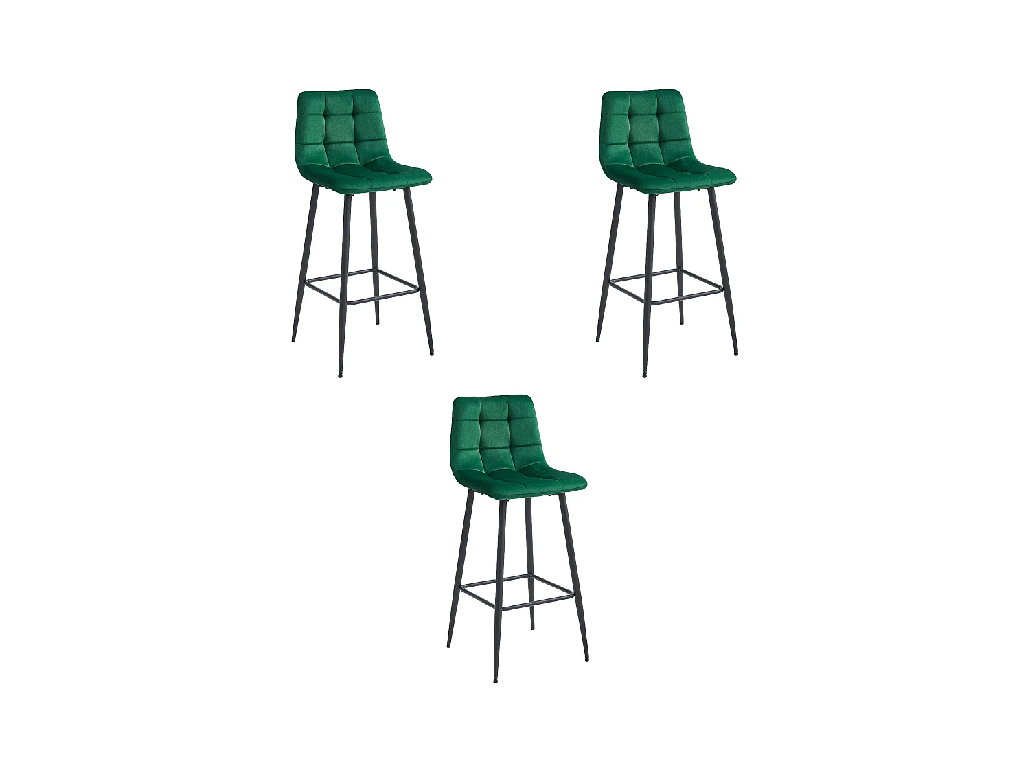 Tabourets de bar Valora TEOTO en velours vert foncé avec pieds en acier noir x3
