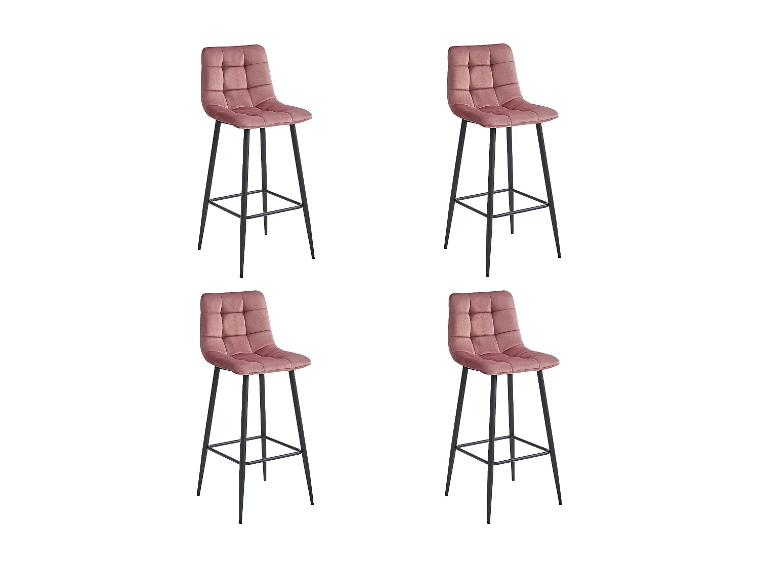 Lot de 4 tabourets de bar Valora LIVI – velours rose foncé / pieds noirs