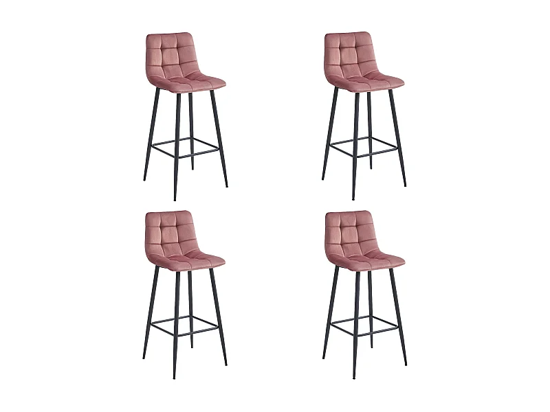 Lot de 4 tabourets de bar Valora LIVI – velours rose foncé / pieds noirs