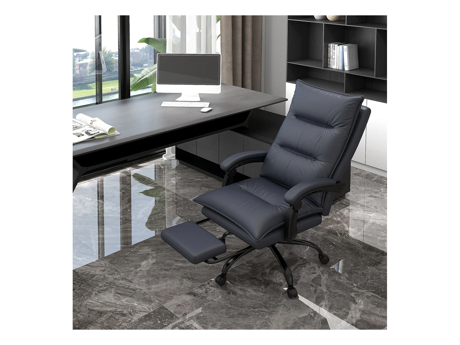 Fauteuil de bureau avec massage, réglable en hauteur, siège d'ordinateur avec repose-pieds, gris, pour bureau ou home office