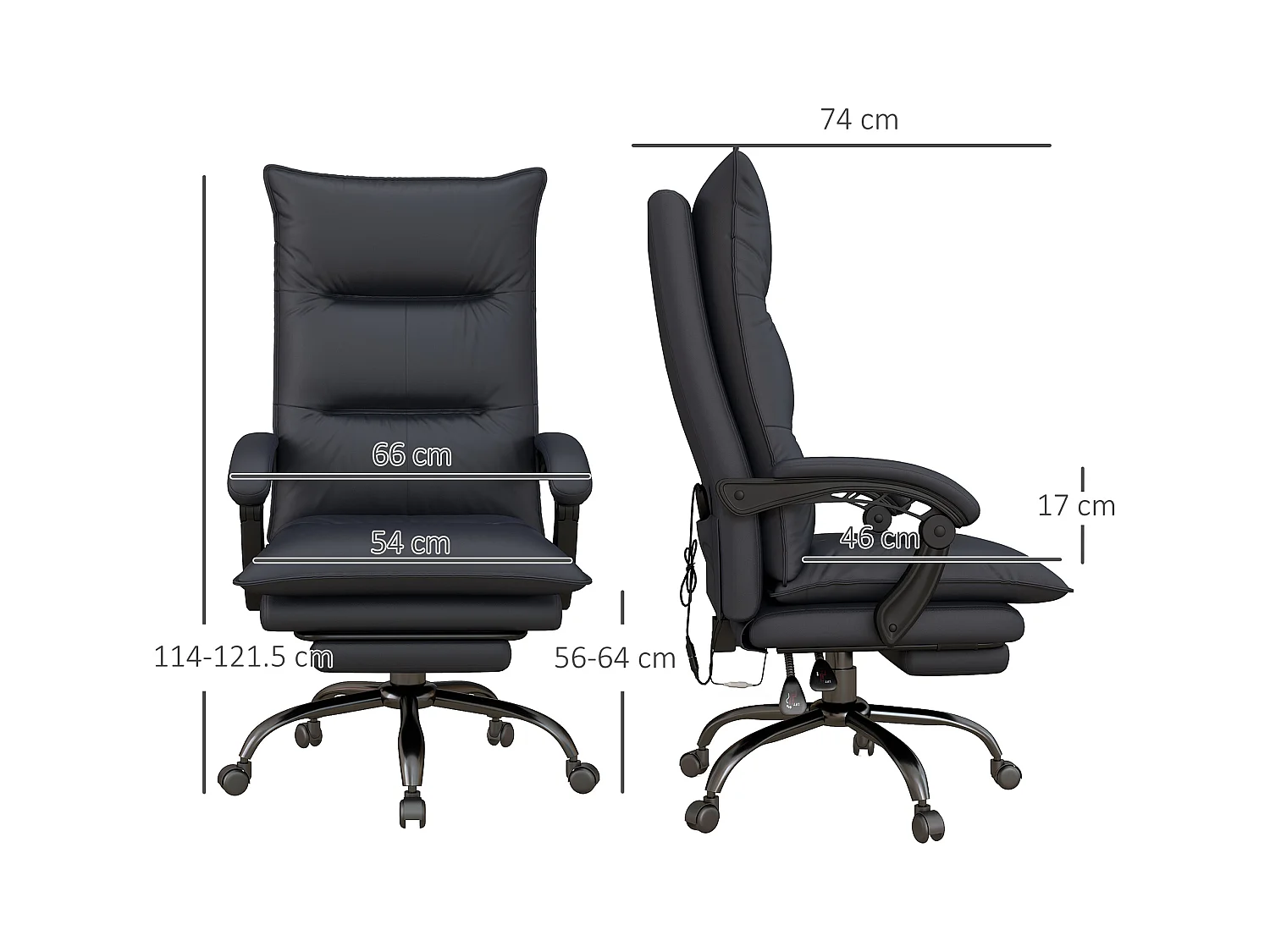 Fauteuil de bureau avec massage, réglable en hauteur, siège d'ordinateur avec repose-pieds, gris, pour bureau ou home office