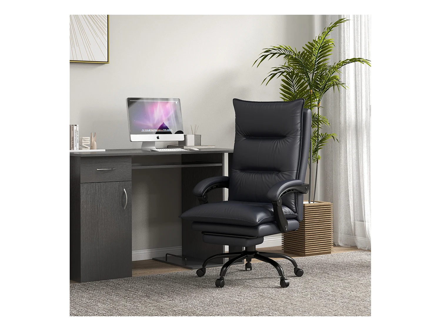 Fauteuil de bureau avec massage, réglable en hauteur, siège d'ordinateur avec repose-pieds, gris, pour bureau ou home office