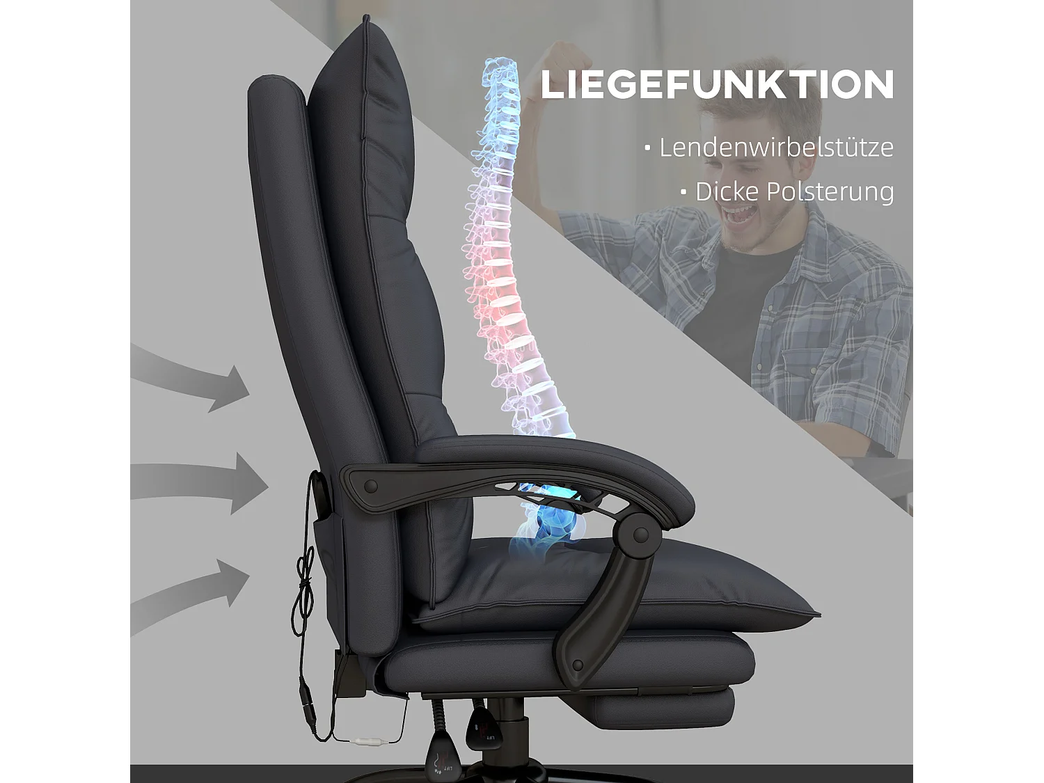 Cadeira de escritório com massagem, altura ajustável, cadeira de computador com apoio para os pés, cinza, para escritório ou home office