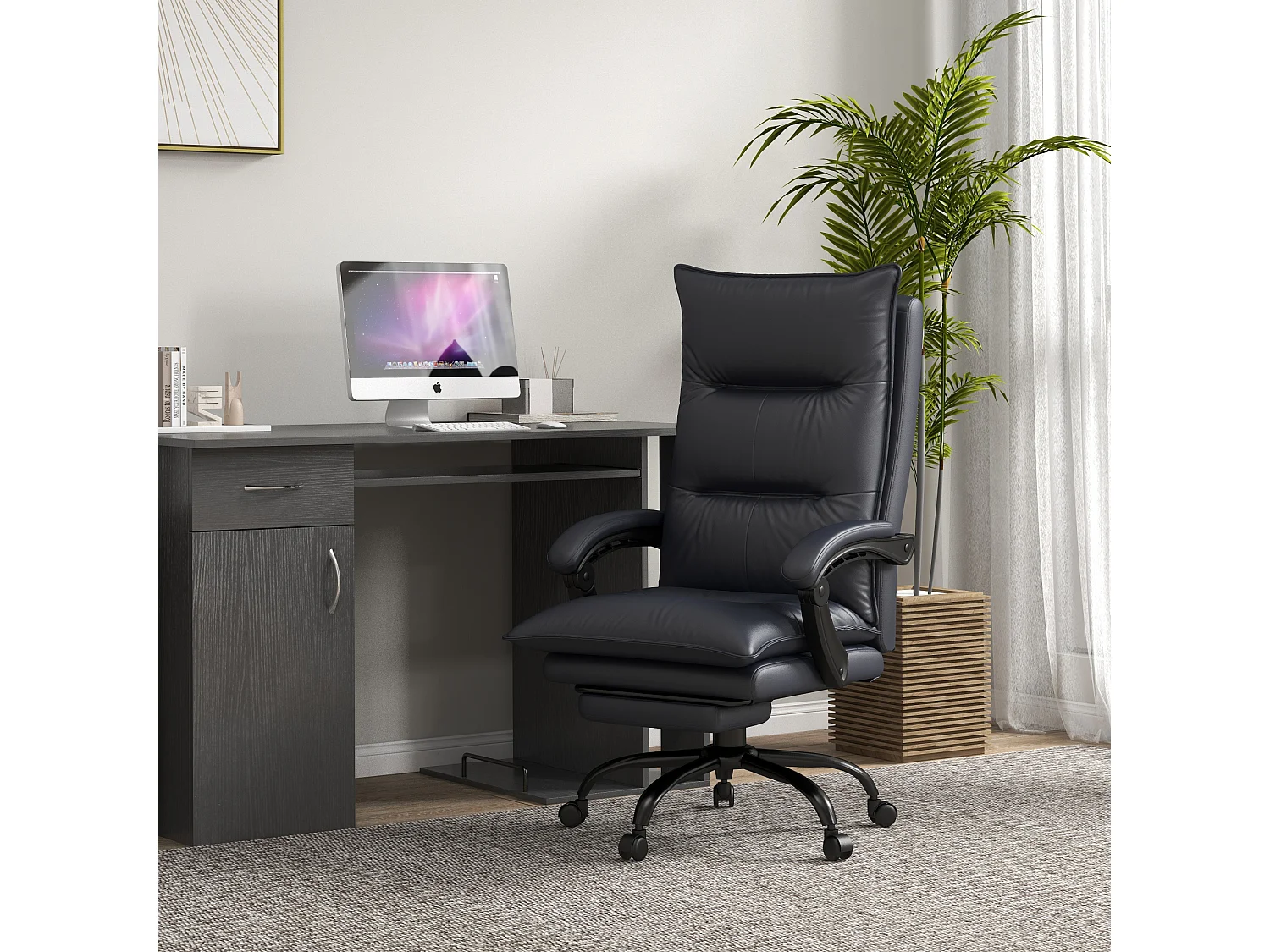 Cadeira de escritório com massagem, altura ajustável, cadeira de computador com apoio para os pés, cinza, para escritório ou home office