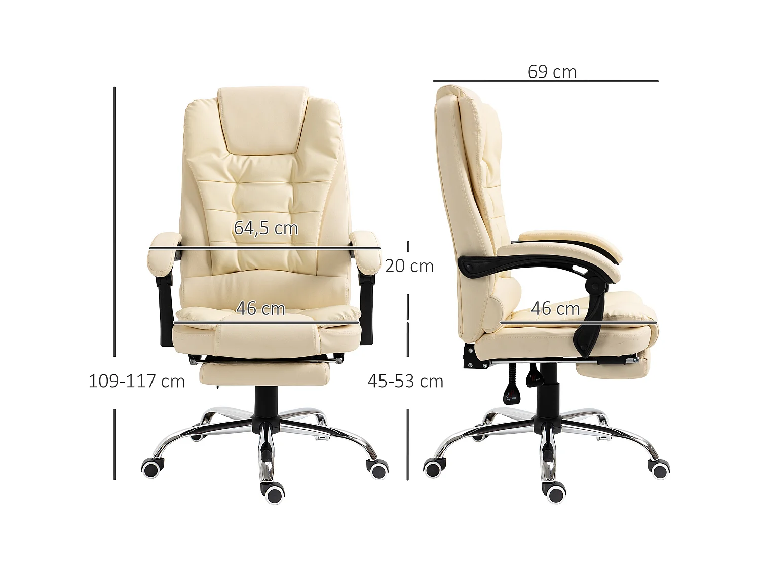 Fauteuil de direction ergonomique avec repose-pieds, fonction réglable en hauteur, revêtement cuir synthétique, confortable pour bureau