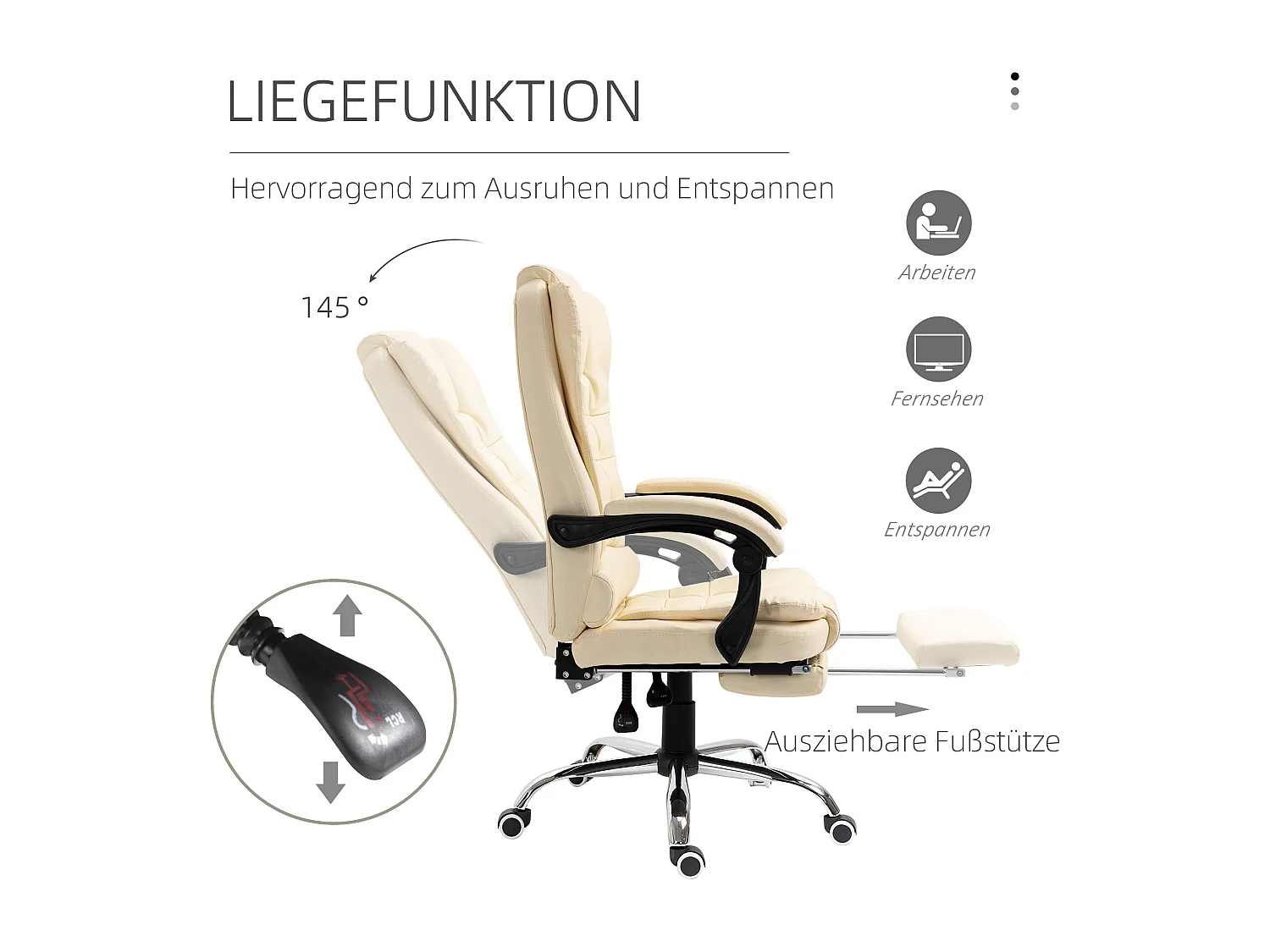 Fauteuil de direction ergonomique avec repose-pieds, fonction réglable en hauteur, revêtement cuir synthétique, confortable pour bureau