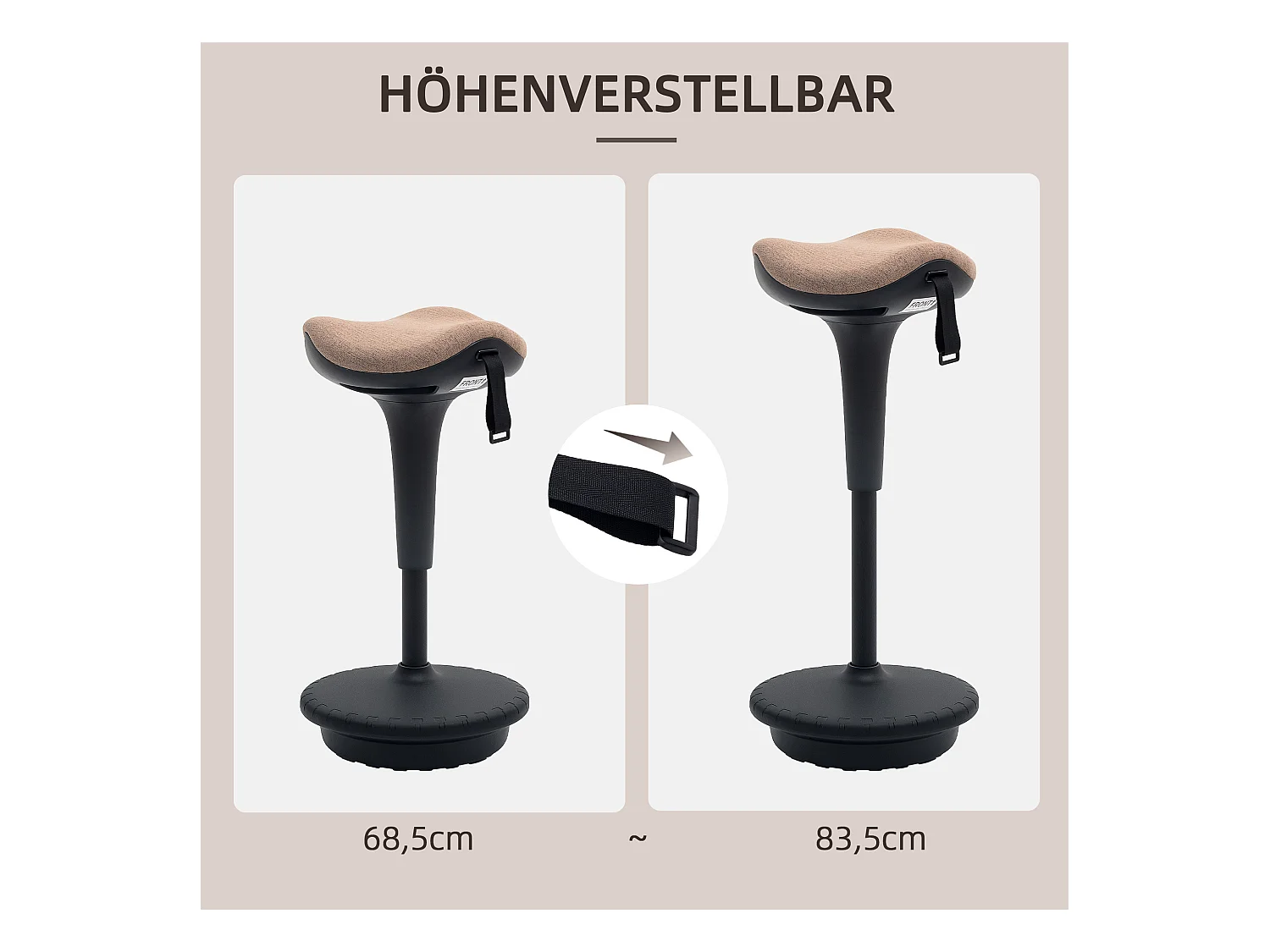 Tabouret de bureau ergonomique pivotant, réglable en hauteur, assise à 360°, pour le bureau ou le studio, chaise haute pratique, marron