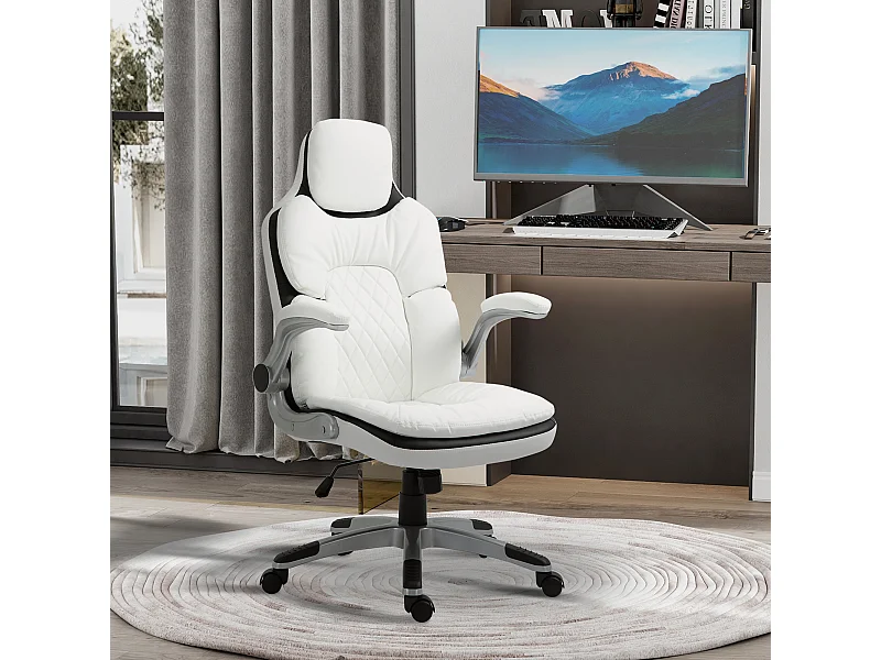 Cadeira de escritório ergonômica, ajustável em altura, braços dobráveis, função de balanço, para escritório ou home office