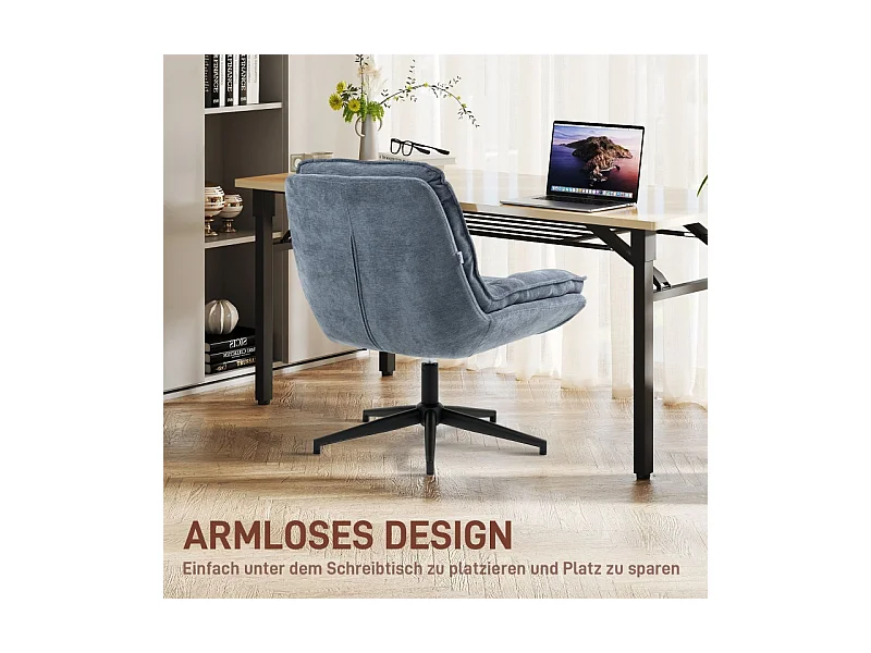 Chaise de bureau sans accoudoirs, large assise, réglable en hauteur, siège double épaisseur style tailleur, revêtement imitation lin, home office, gris