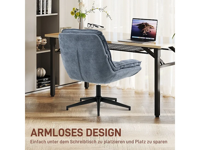 Chaise de bureau sans accoudoirs, large assise, réglable en hauteur, siège double épaisseur style tailleur, revêtement imitation lin, home office, gris