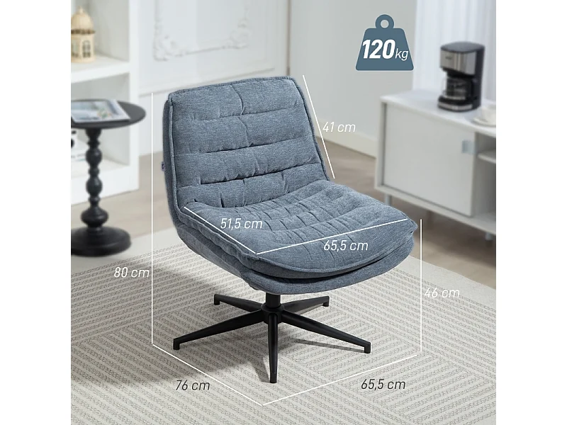 Chaise de bureau sans accoudoirs, large assise, réglable en hauteur, siège double épaisseur style tailleur, revêtement imitation lin, home office, gris