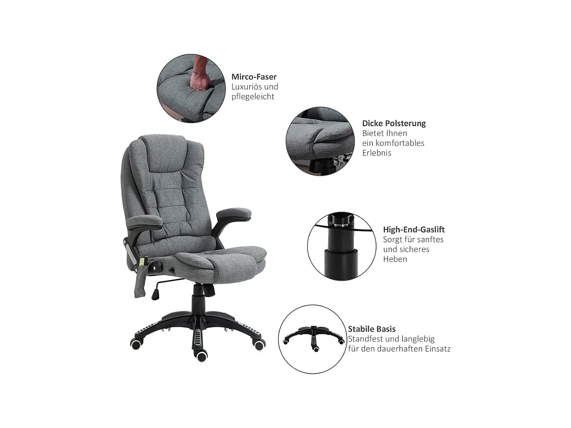 Chaise de bureau ergonomique avec fonction massage, réglable en hauteur, chaise de direction confortable, gris