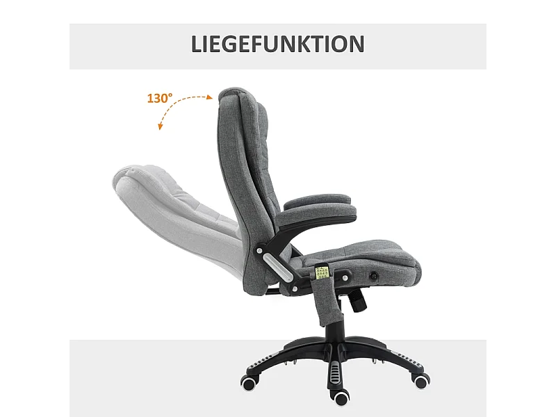 Chaise de bureau ergonomique avec fonction massage, réglable en hauteur, chaise de direction confortable, gris