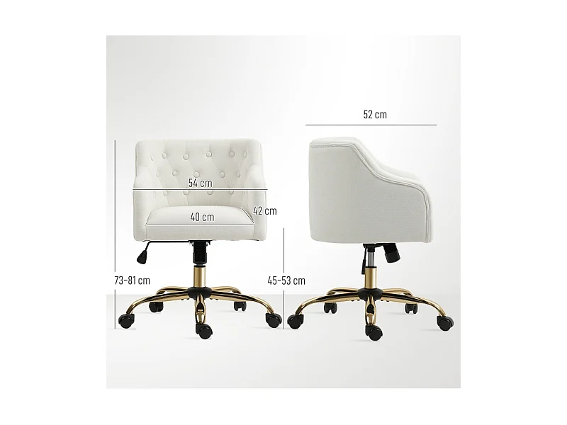 Chaise de bureau pivotante pour home office, réglable en hauteur avec fonction bascule, revêtement imitation lin, pour chambre ou bureau, beige, confortable