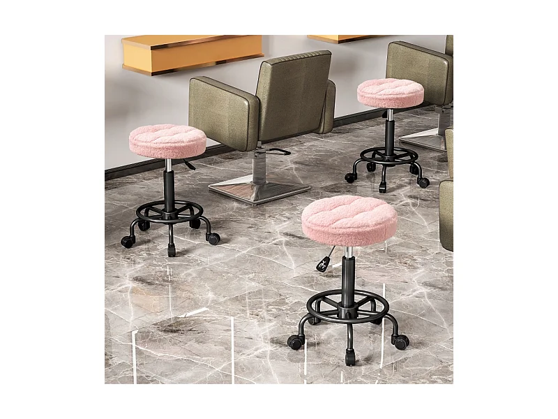 Tabouret à roulettes réglable 50-66 cm, pivotant 360°, siège ergonomique pour bureau, salon, massage ou spa, couleur rose, pratique et confortable