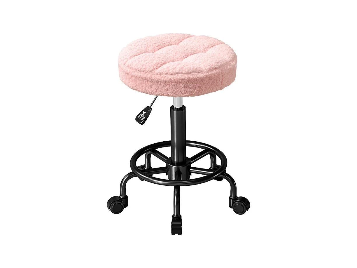 Tabouret à roulettes réglable 50-66 cm, pivotant 360°, siège ergonomique pour bureau, salon, massage ou spa, couleur rose, pratique et confortable