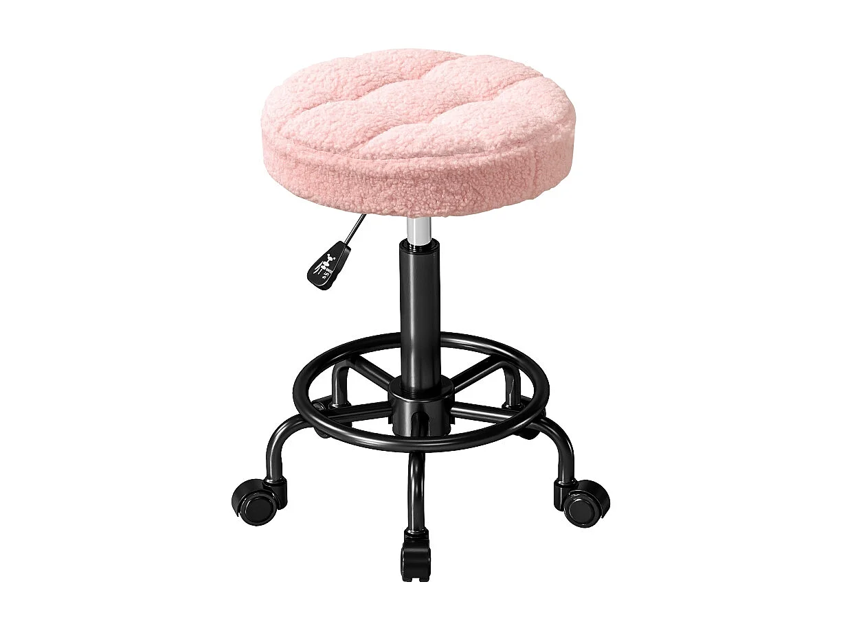 Tabouret à roulettes réglable 50-66 cm, pivotant 360°, siège ergonomique pour bureau, salon, massage ou spa, couleur rose, pratique et confortable