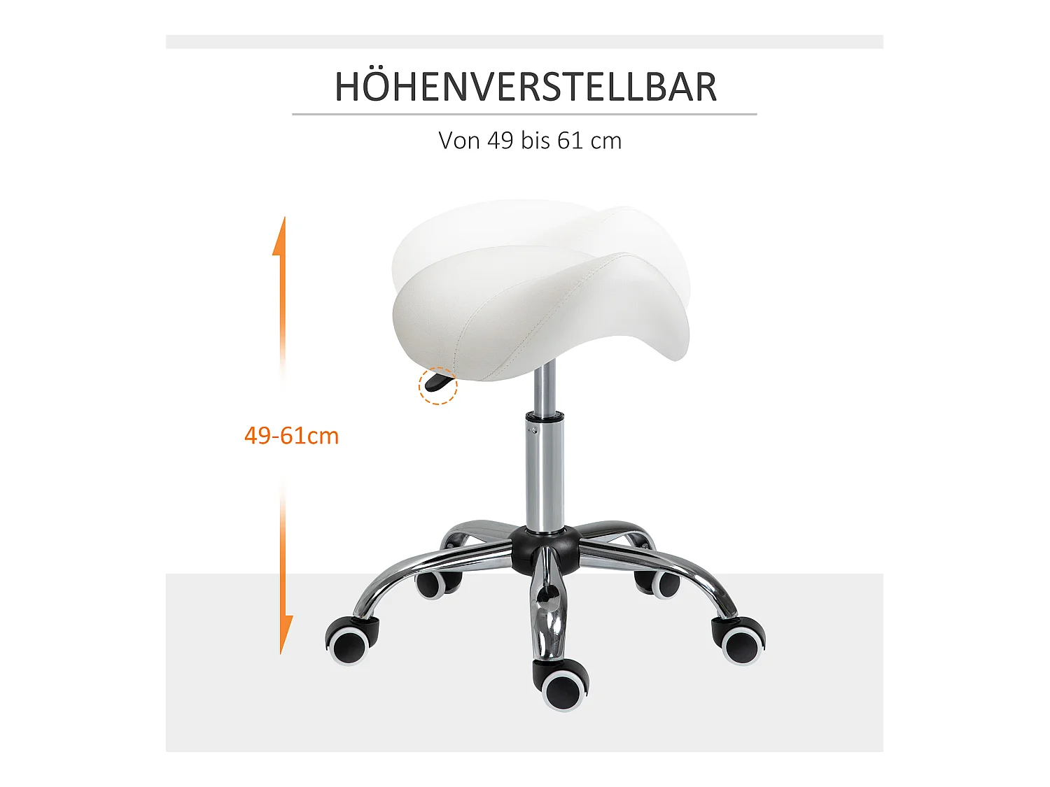 Tabouret roulant et pivotant, réglable en hauteur, siège rembourré blanc, confortable, idéal pour bureau et maison