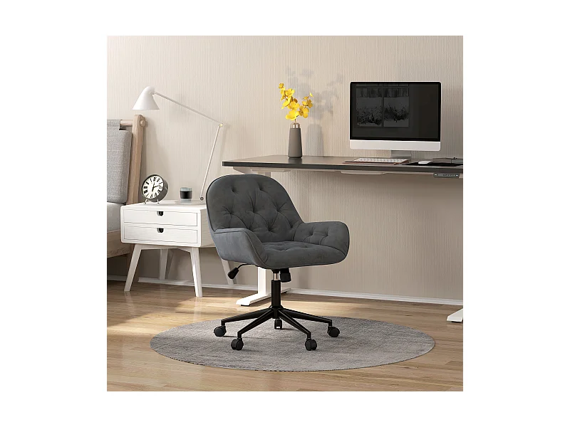 Cadeira de escritório giratória ergonômica em veludo, altura ajustável e estofamento confortável, cinza, ideal para sala de estar ou escritório