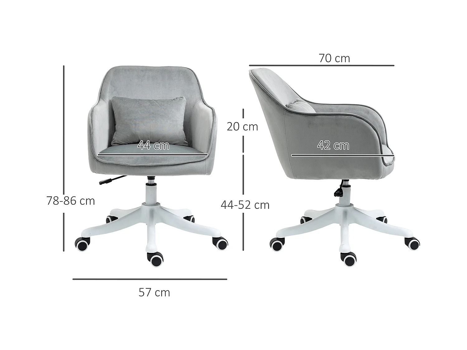 Fauteuil pivotant pour salon, fauteuil de bureau avec massage, chaise de bureau avec accoudoirs et coussin lombaire, gris, confort optimal