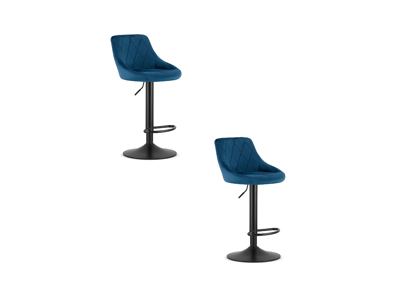 Valora DAKA Drehhocker, marineblauer Samt, schwarze Basis mit Fußstütze x 2