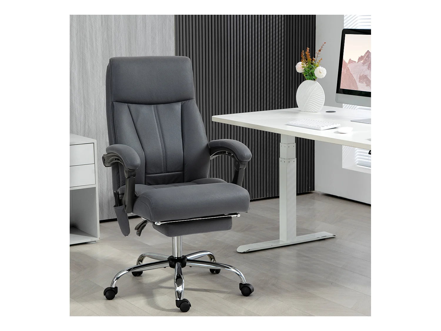 Fauteuil de bureau ergonomique avec fonction massage, réglable en hauteur, assise confortable gris, idéal pour bureau et home office