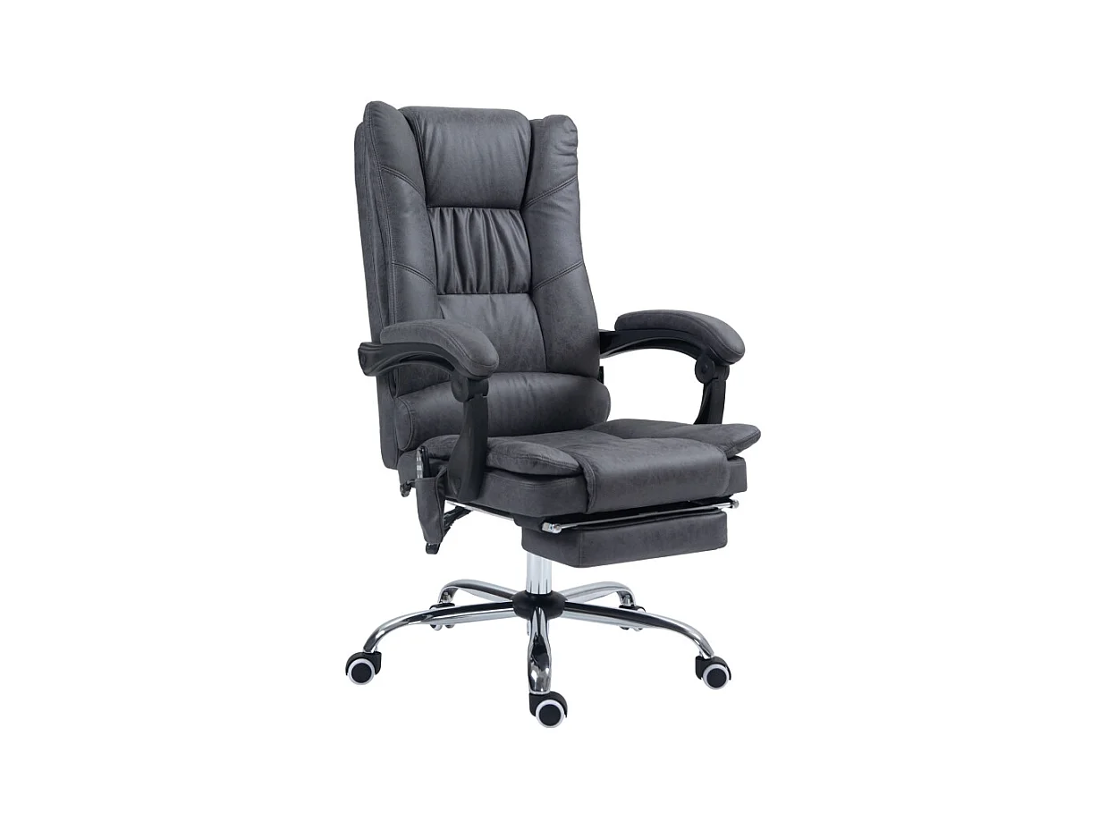 Chaise de bureau ergonomique Vinsetto avec fonction massage et chauffage, inclinable 135°, réglable en hauteur, support jusqu’à 120 kg, couleur gris