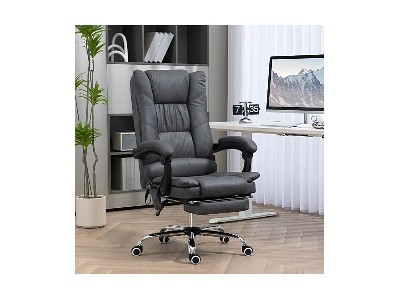 Vinsetto ergonomische bureaustoel met massage- en verwarmingsfunctie, 135° kantelbaar, in hoogte verstelbaar, draagvermogen tot 120 kg, kleur grijs
