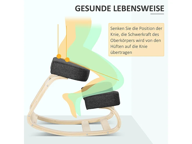 Sgabello ergonomico con seduta imbottita, favorisce una postura sana, struttura in legno di betulla, capacità di carico 120 kg, nero