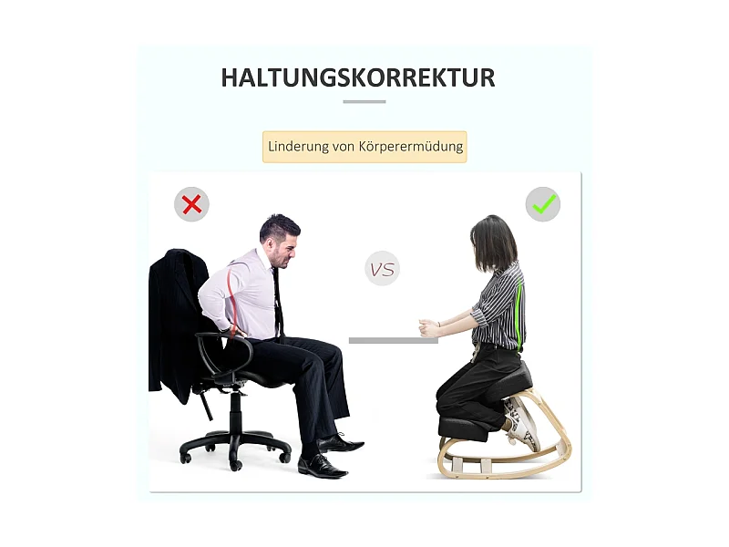 Tabouret à genoux ergonomique avec assise rembourrée, favorise une posture saine, structure en bois de bouleau, capacité 120 kg, noir