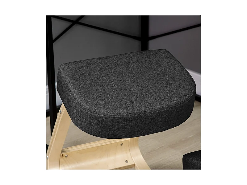 Tabouret à genoux ergonomique avec assise rembourrée, favorise une posture saine, structure en bois de bouleau, capacité 120 kg, noir