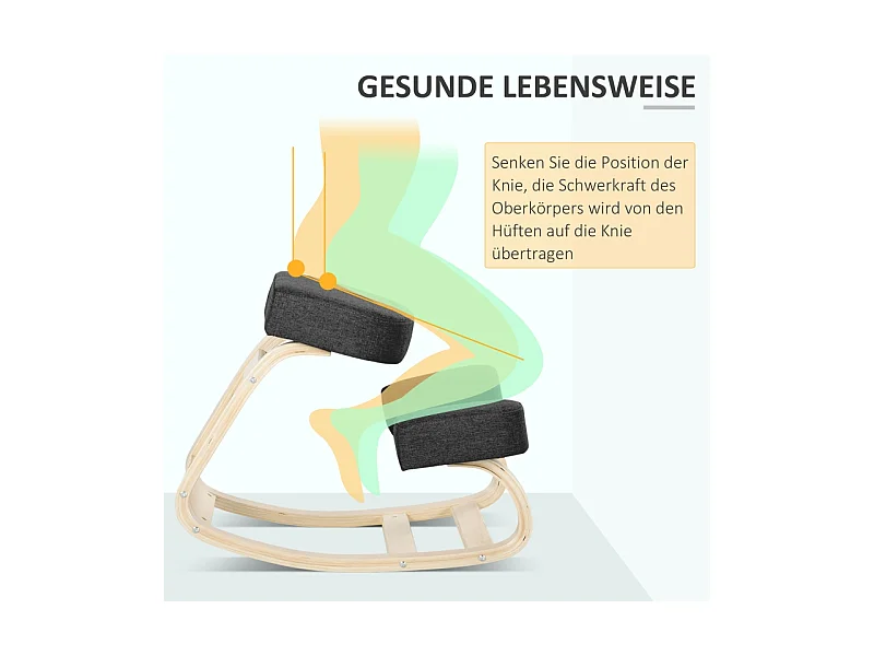 Ergonomische kniekruk met gevoerde zitting, bevordert een gezonde houding, berkenhouten frame, draagvermogen 120 kg, zwart