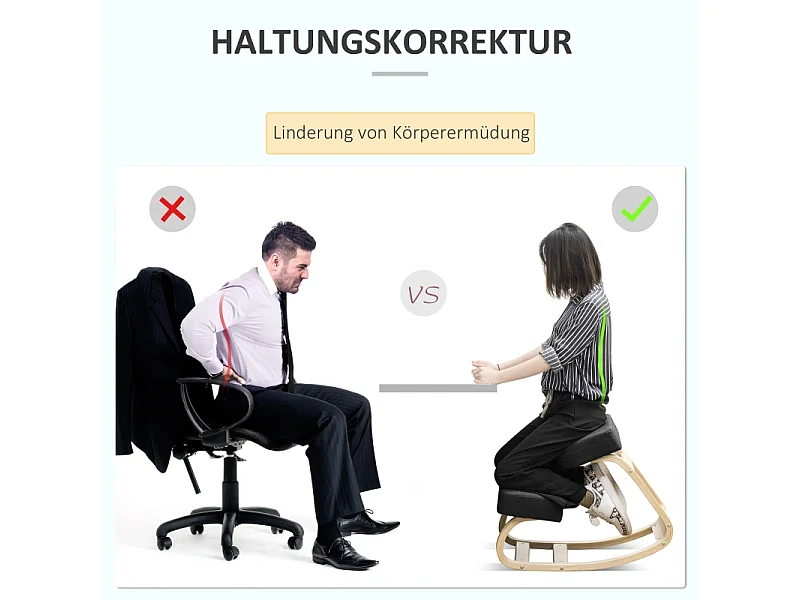 Tabouret à genoux ergonomique avec assise rembourrée, favorise une posture saine, structure en bois de bouleau, capacité 120 kg, noir