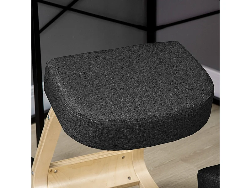 Tabouret à genoux ergonomique avec assise rembourrée, favorise une posture saine, structure en bois de bouleau, capacité 120 kg, noir