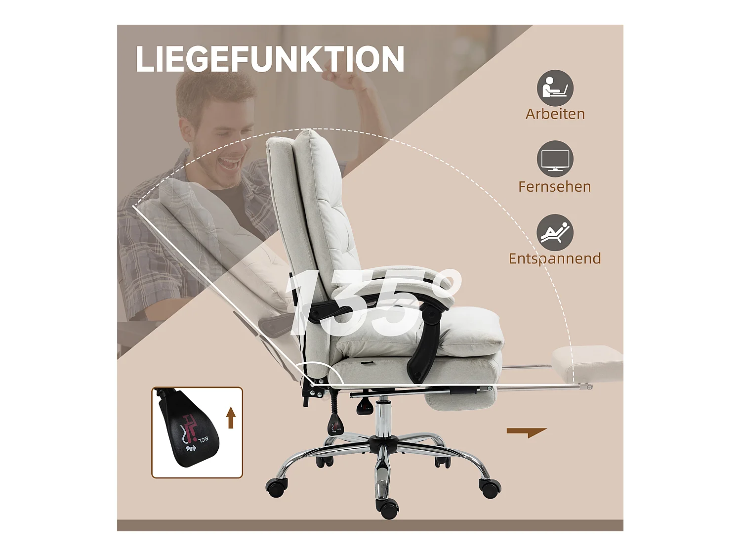 Fauteuil de bureau avec fonction massage, dossier inclinable à 135°, réglable en hauteur, cuir synthétique , supporte jusqu'à 120 kg