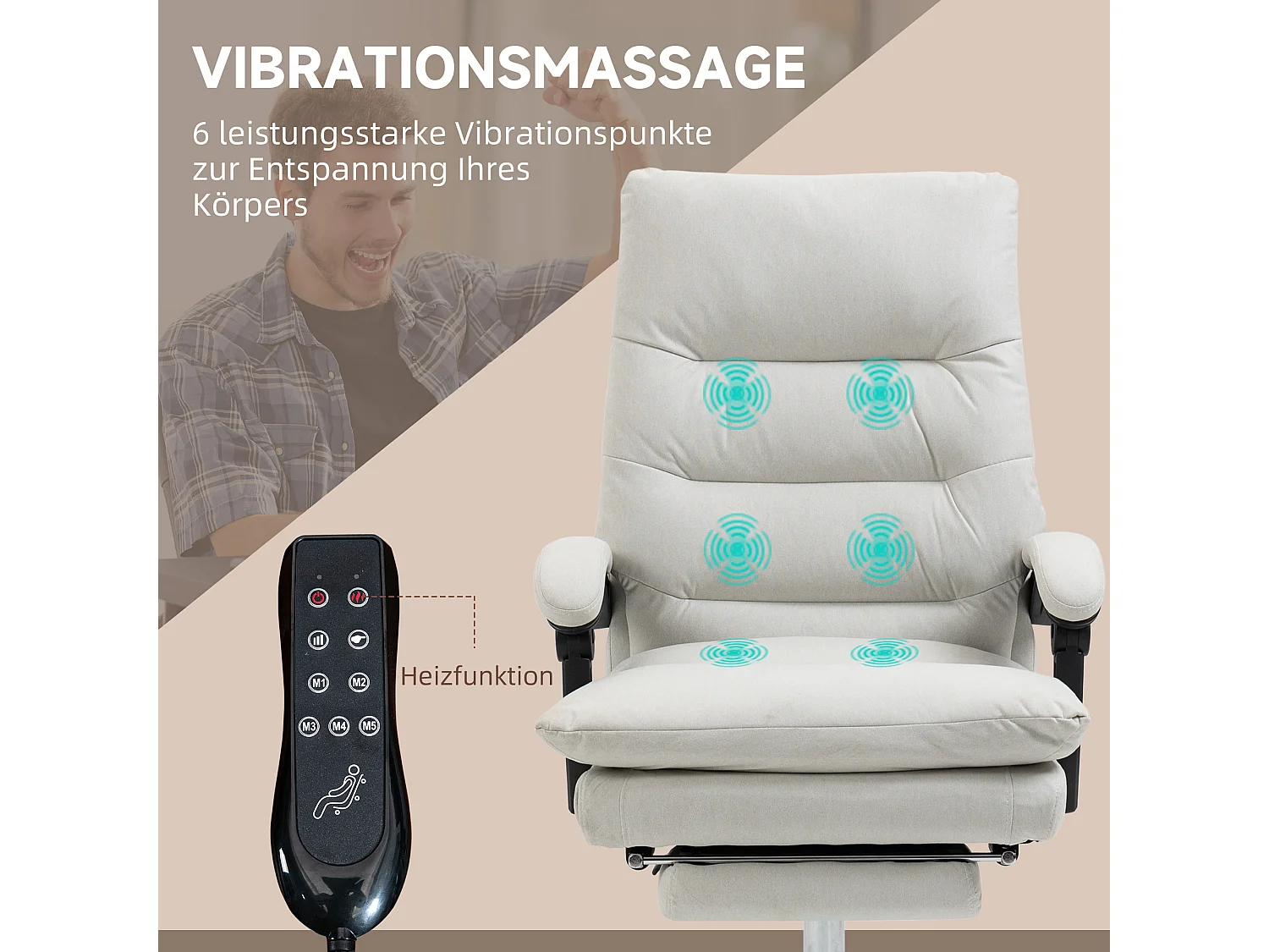 Fauteuil de bureau avec fonction massage, dossier inclinable à 135°, réglable en hauteur, cuir synthétique , supporte jusqu'à 120 kg