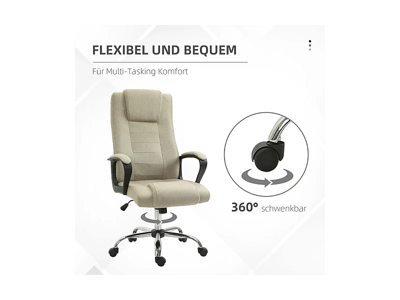 Chaise de bureau réglable en hauteur avec fonction bascule, revêtement aspect lin beige, confortable pour bureau ou home office